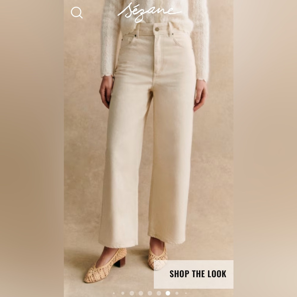 Sezane Le Crop Ecru Wide Leg Jeans Size 36/4 Denim EUC